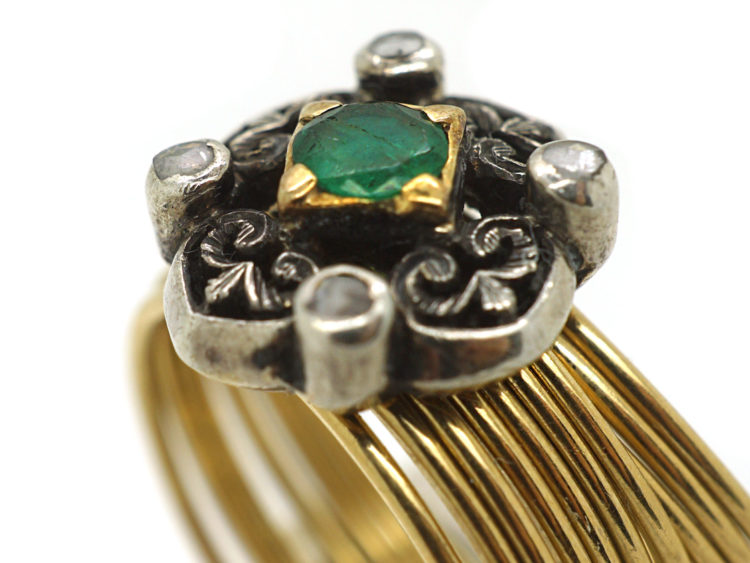 18ct Gold Harem Ring With Emerald & Rose Diamond Top
