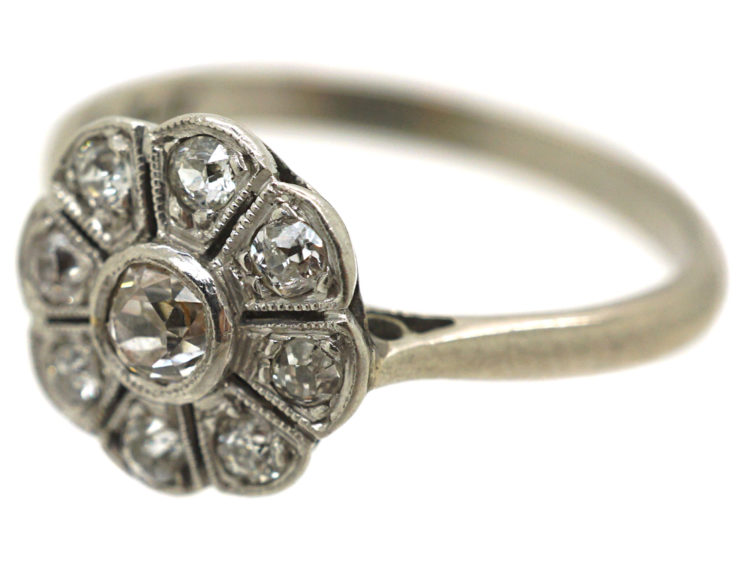 Edwardian 18ct White Gold & Platinum, Diamond Daisy Cluster Ring