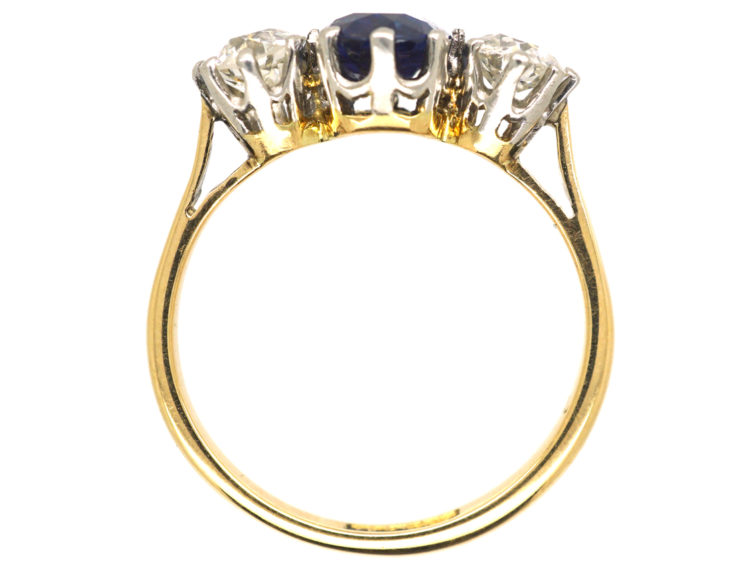 Art Deco 18ct Gold and Platinum, Sapphire & Diamond Three Stone Ring
