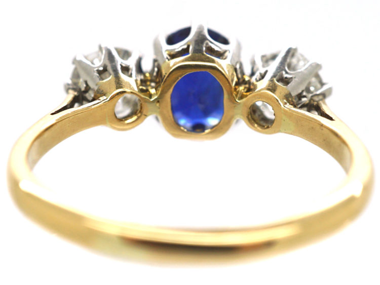 Art Deco 18ct Gold and Platinum, Sapphire & Diamond Three Stone Ring