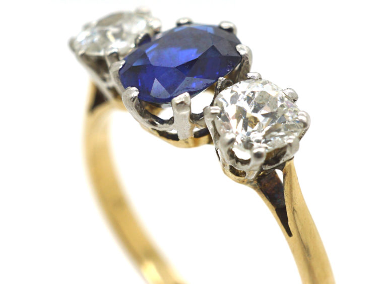 Art Deco 18ct Gold and Platinum, Sapphire & Diamond Three Stone Ring
