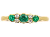 1960s 18ct Gold Three Stone Emerald and Diamond Ring Made By Cropp & Farr