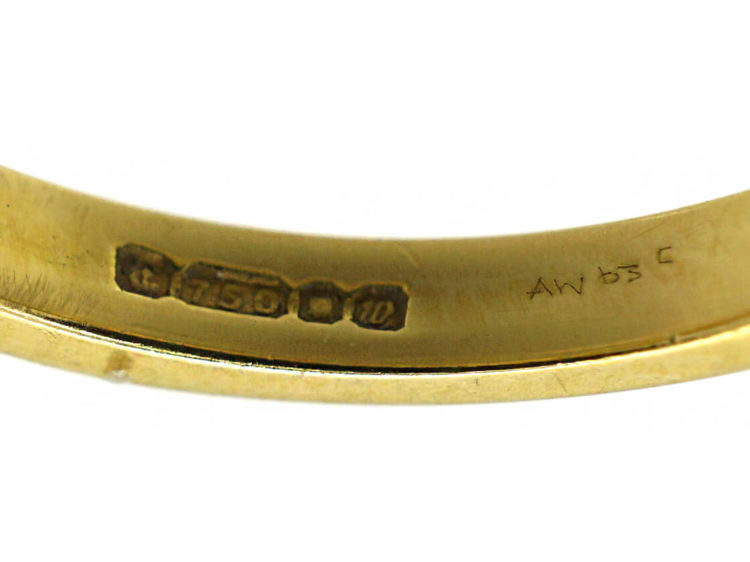 1960s 18ct Gold Three Stone Emerald and Diamond Ring Made By Cropp & Farr