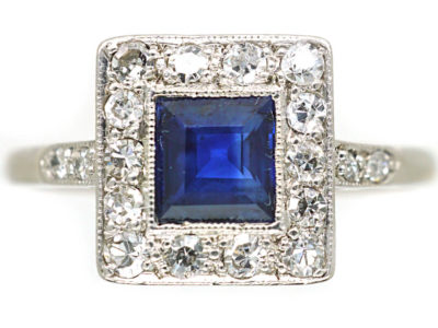 Art Deco 18ct Gold, Platinum Sapphire & Diamond Square Ring Art Deco 18ct Gold, Platinum Sapphire & Diamond Square Ring