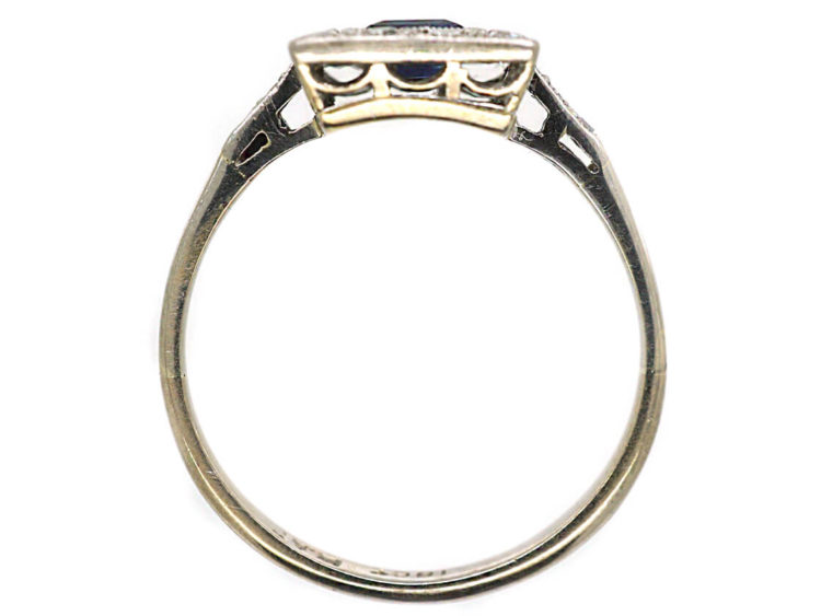 Art Deco 18ct Gold, Platinum Sapphire & Diamond Square Ring