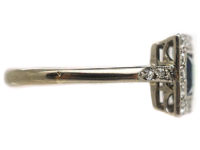 Art Deco 18ct Gold, Platinum Sapphire & Diamond Square Ring