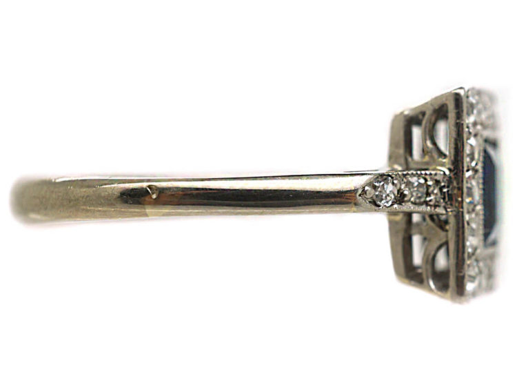 Art Deco 18ct Gold, Platinum Sapphire & Diamond Square Ring
