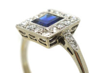 Art Deco 18ct Gold, Platinum Sapphire & Diamond Square Ring