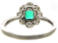 Art Deco Platinum & 18ct White Gold, Emerald & Diamond Cluster Ring