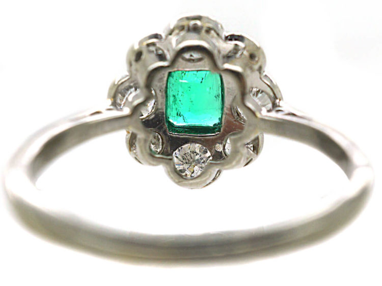 Art Deco Platinum & 18ct White Gold, Emerald & Diamond Cluster Ring
