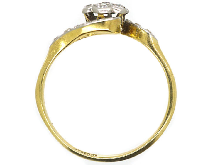 Edwardian 18ct Gold & Platinum Crossover Diamond Cluster Ring