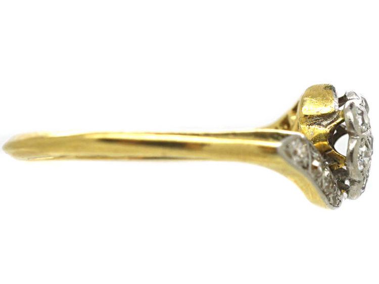 Edwardian 18ct Gold & Platinum Crossover Diamond Cluster Ring