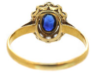 Edwardian 18ct Gold & Platinum, Sapphire & Rose Diamond Oval Cluster Ring
