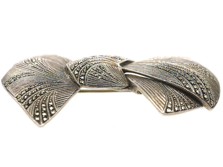 Art Deco Silver & Marcasite Bow Brooch by Theodor Fahrner