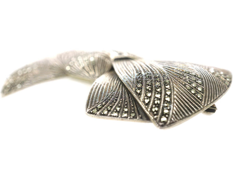 Art Deco Silver & Marcasite Bow Brooch by Theodor Fahrner