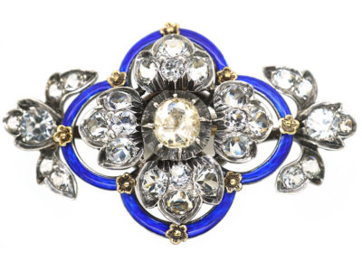 Victorian Silver, Blue Enamel & Paste Flower Brooch Victorian Silver, Blue Enamel & Paste Flower Brooch
