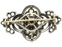 Victorian Silver, Blue Enamel & Paste Flower Brooch