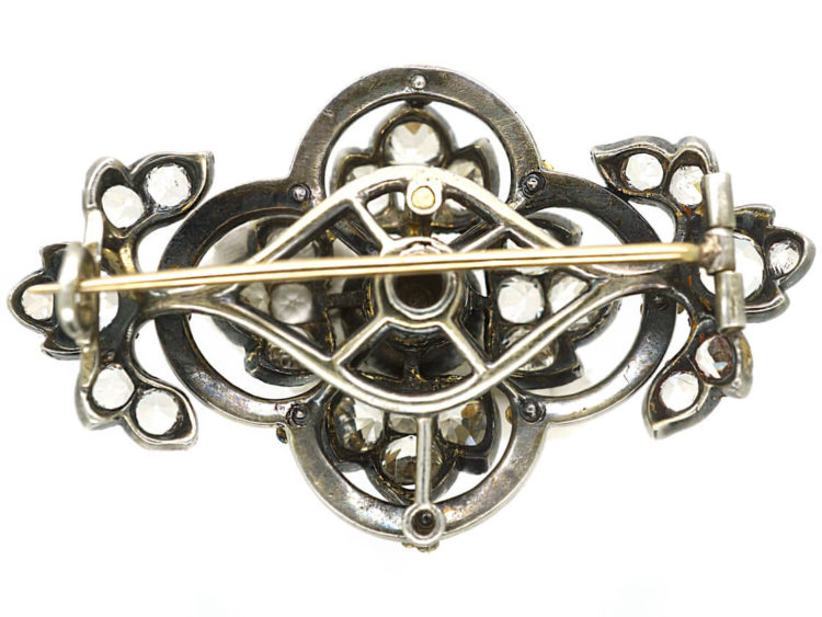 Victorian Silver, Blue Enamel & Paste Flower Brooch