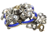 Victorian Silver, Blue Enamel & Paste Flower Brooch