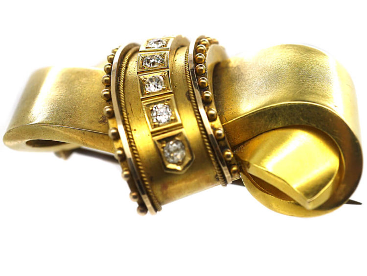 Victorian Large 18ct Gold & Diamond Bow Brooch