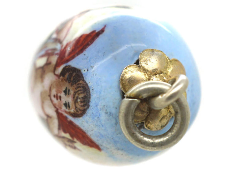 Edwardian Silver & Enamel Cupid Egg Shaped Pendant