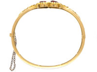 Edwardian 15ct Gold, Red Enamel & Natural Split Pearl Double Heart Bangle