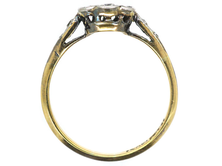 Edwardian 18ct Gold & Platinum, Diamond Cluster Ring with Diamond Set Shoulders