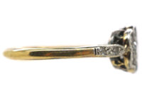 Edwardian 18ct Gold & Platinum, Diamond Cluster Ring with Diamond Set Shoulders