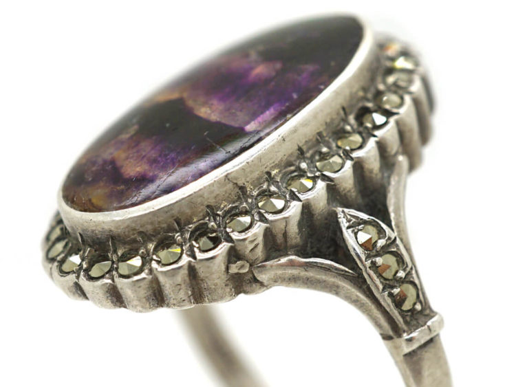 Silver, Blue John & Marcasite Ring