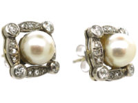 Art Deco 18ct White Gold, Diamond & Pearl Earrings