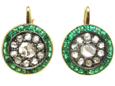 Art Deco 18ct Gold, Diamond & Emerald Target Earrings Art Deco 18ct Gold, Diamond & Emerald Target Earrings