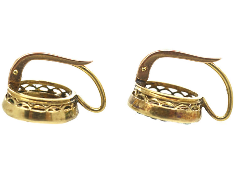 Art Deco 18ct Gold, Diamond & Emerald Target Earrings