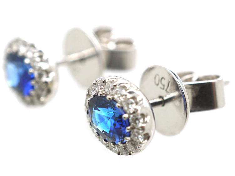18ct White Gold Sapphire & Diamond Oval Earrings