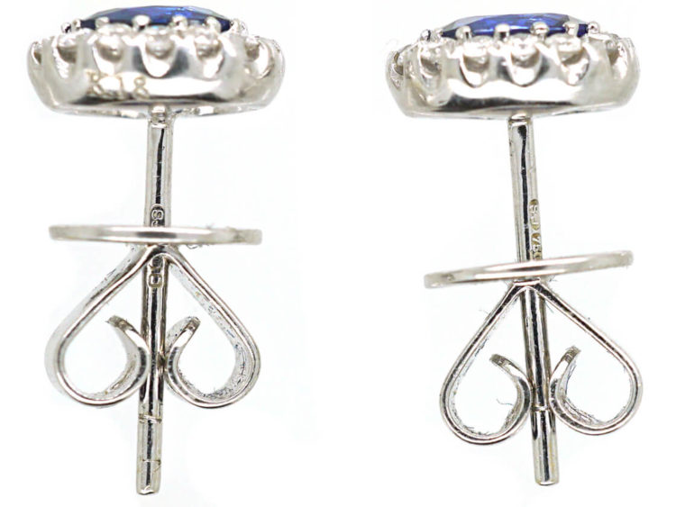 18ct White Gold Sapphire & Diamond Oval Earrings