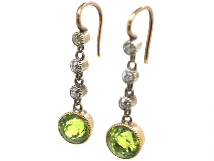 Edwardian 15ct Gold, Diamond & Peridot Drop Earrings