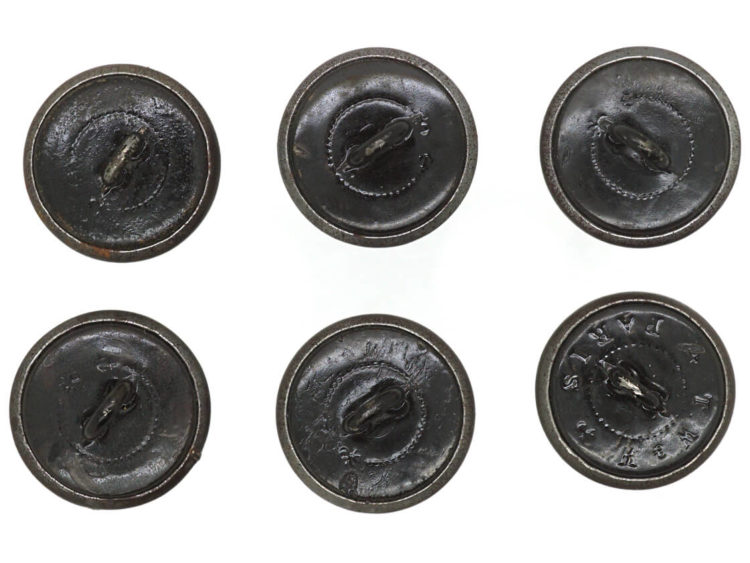 Six French Metal & Black Enamel Hunting Buttons