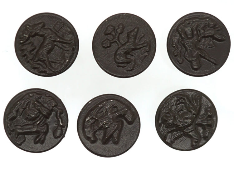 Six French Metal & Black Enamel Hunting Buttons