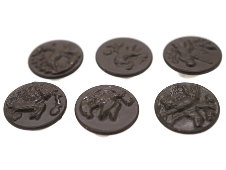 Six French Metal & Black Enamel Hunting Buttons