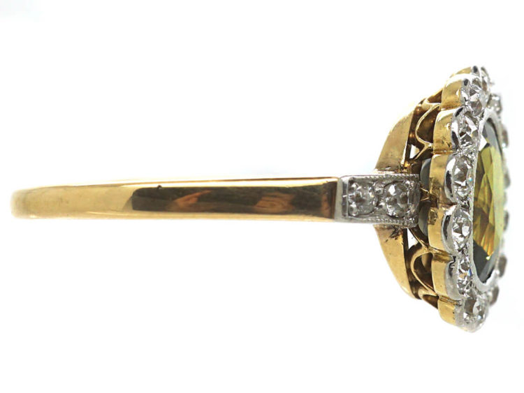 Edwardian 18ct Gold & Platinum, Natural Colour Change Alexandrite & Diamond Cluster Ring