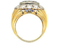 14ct Gold Large Oval Sapphire & Diamond Cluster Ring