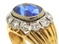 14ct Gold Large Oval Sapphire & Diamond Cluster Ring
