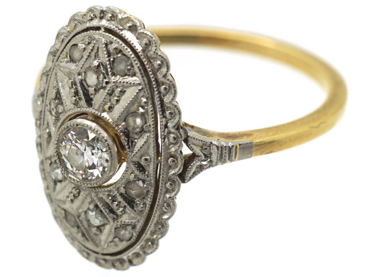 Art Deco 14ct Gold Oval Diamond Cluster Ring