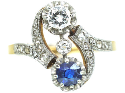 Art Nouveau 18ct Gold & Platinum, Sapphire & Diamond Twist Ring