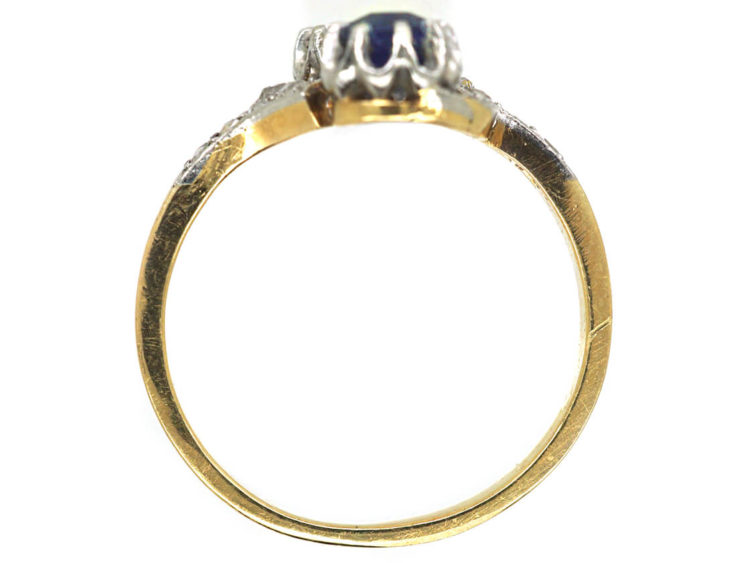 Art Nouveau 18ct Gold & Platinum, Sapphire & Diamond Twist Ring