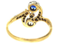 Art Nouveau 18ct Gold & Platinum, Sapphire & Diamond Twist Ring