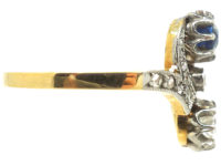 Art Nouveau 18ct Gold & Platinum, Sapphire & Diamond Twist Ring