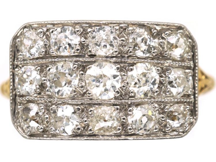 Edwardian 18ct Gold & Platinum Three Row Diamond Ring