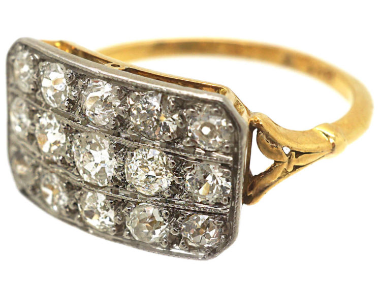 Edwardian 18ct Gold & Platinum Three Row Diamond Ring