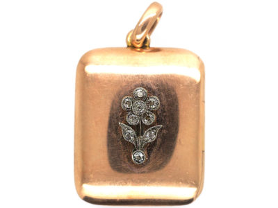 Edwardian 14 ct Gold Rectangular Locket with Diamond Set Flower