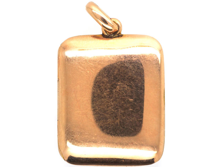 Edwardian 14 ct Gold Rectangular Locket with Diamond Set Flower